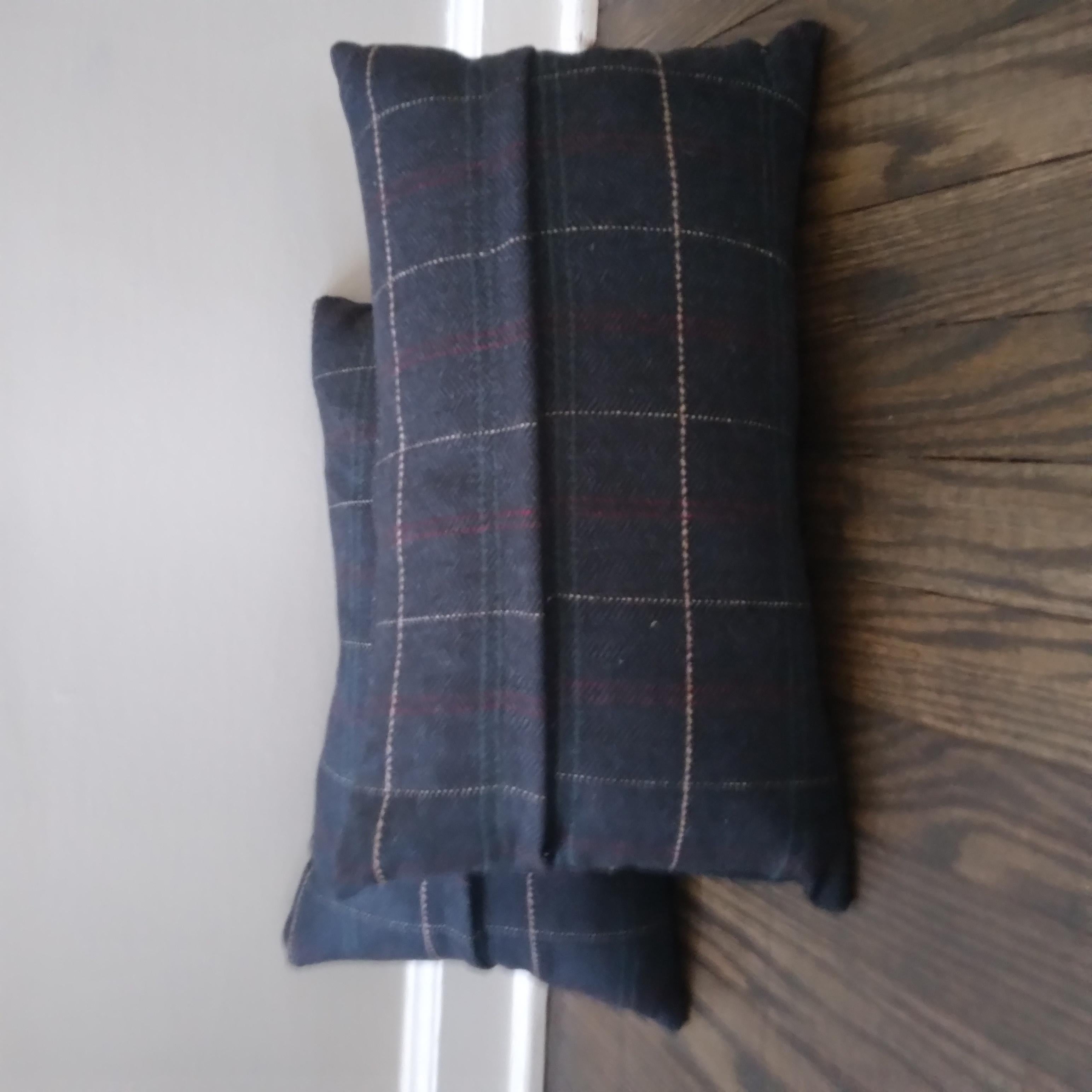 Contemporary Herringbone Plaid Wool-blend Lumbar Pillows in Navy Blue - a pair  For Sale