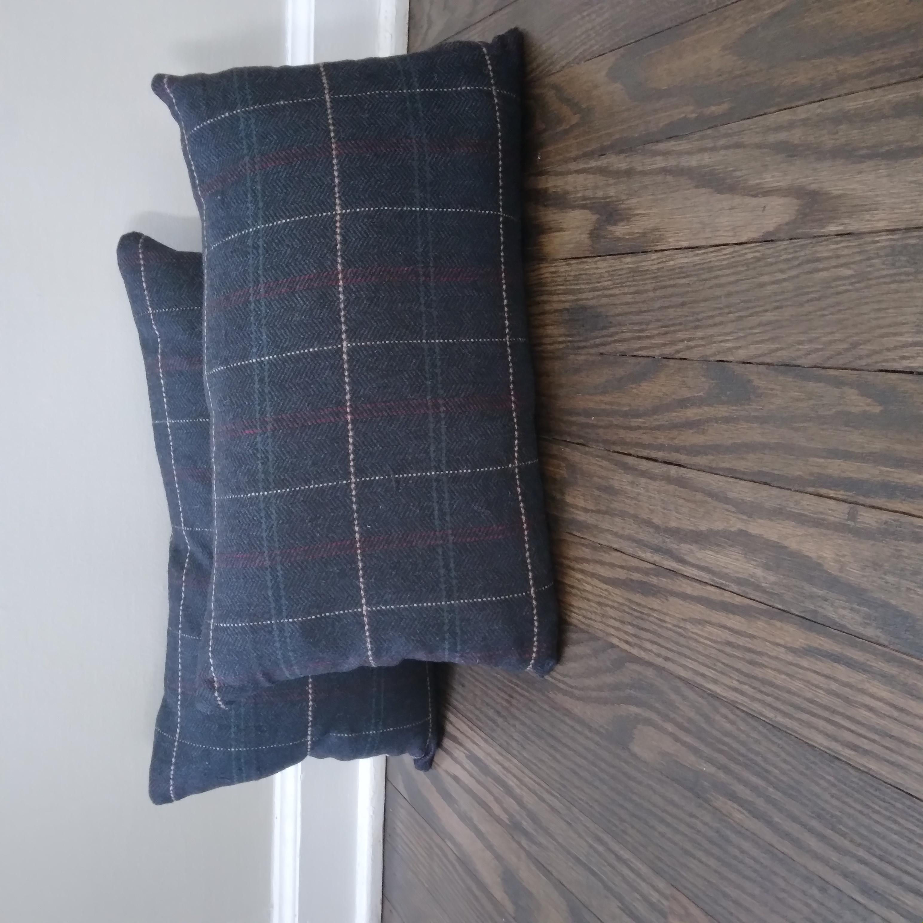 Polyester Herringbone Plaid Wool-blend Lumbar Pillows in Navy Blue - a pair  For Sale