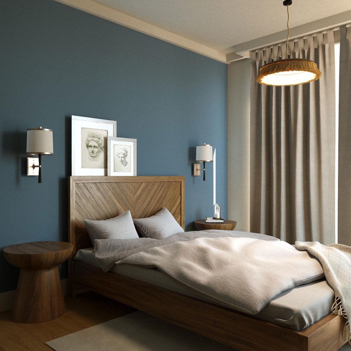 Scandinavian Modern HERRINGBONE Solid Oak Bed – Chevron Pattern For Sale