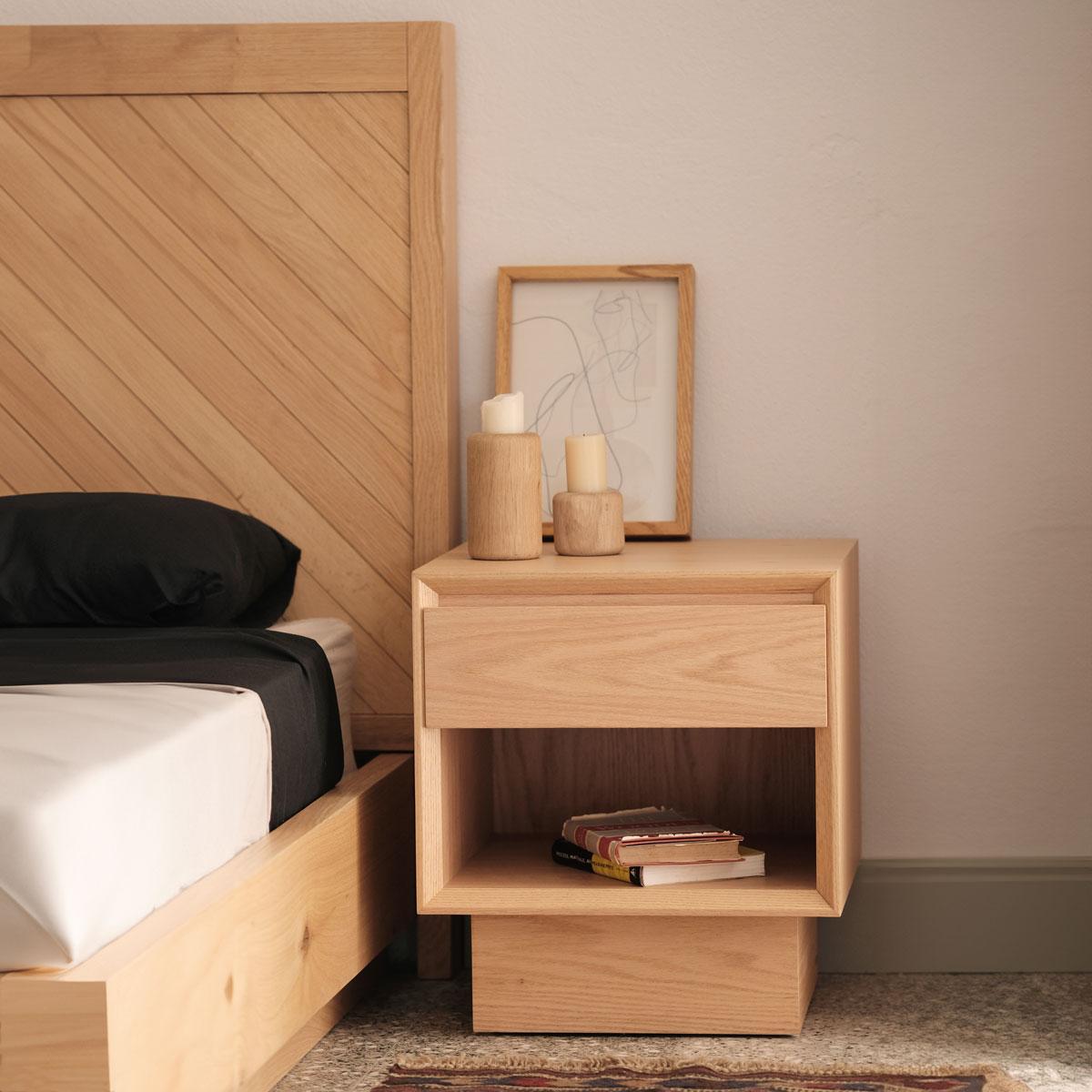 Contemporary HERRINGBONE Solid Oak Bed with Chevron Pattern For Sale