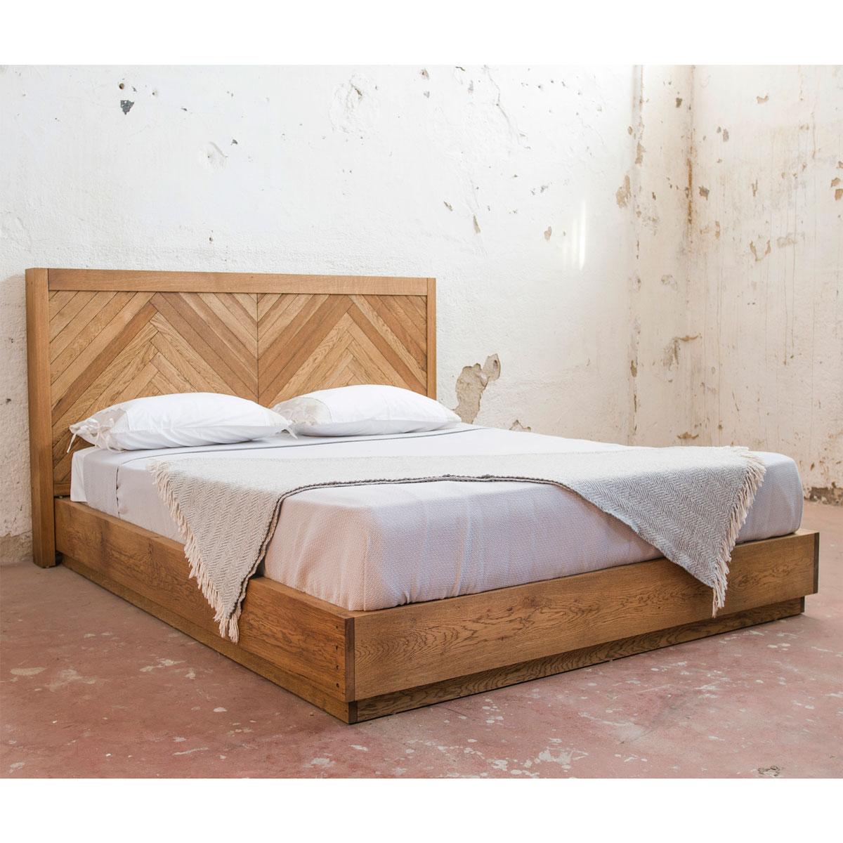 Wood HERRINGBONE Solid Oak Bed with Chevron Pattern For Sale