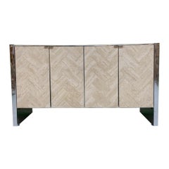 Herringbone Stone Inlay Chrome Credenza