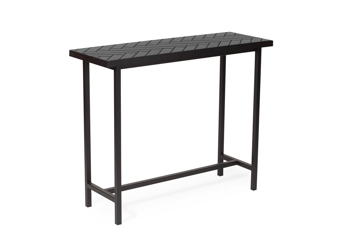 Post-Modern Herringbone Tile Console Table Black Tiles Black Steel by Warm Nordic For Sale
