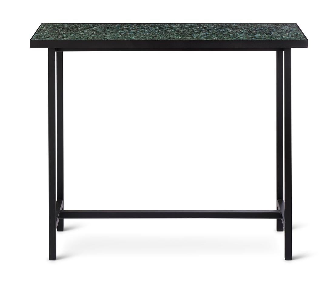 Herringbone tile console table re-plast soft black steel by Warm Nordic
Dimensions: D 100 x W 35 x H 80 cm
Material: Re-Plast, MDF, Powder coated steel
Weight: 20 kg
Also available in different finishes and dimensions.

Exclusive console table with
