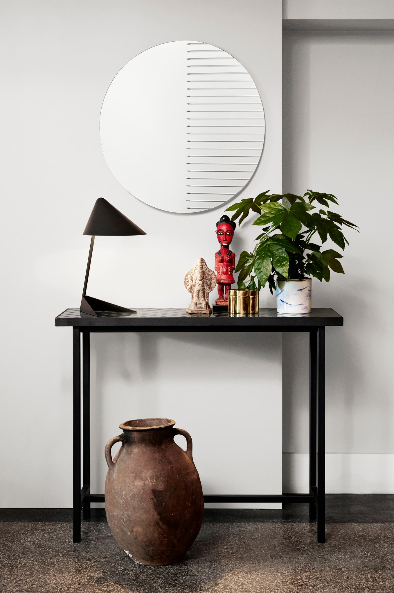 Herringbone Tile Console Table Re-Plast Soft Black Steel by Warm Nordic In New Condition For Sale In Geneve, CH