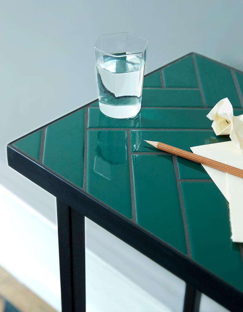 Ceramic Herringbone Tile Console Table White Tiles Black Steel by Warm Nordic
