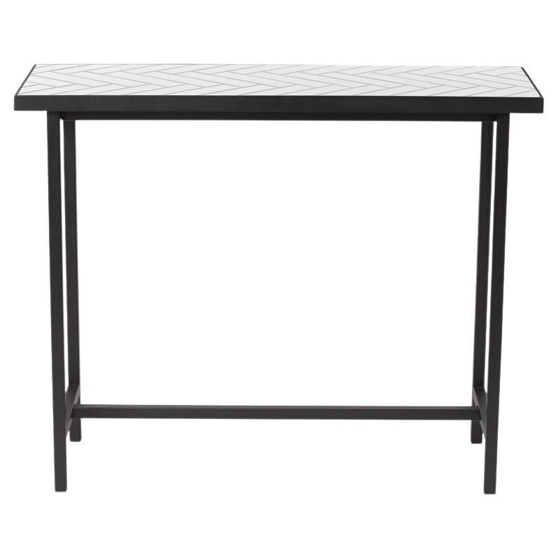 Herringbone Tile Console Table White Tiles Black Steel by Warm Nordic For Sale