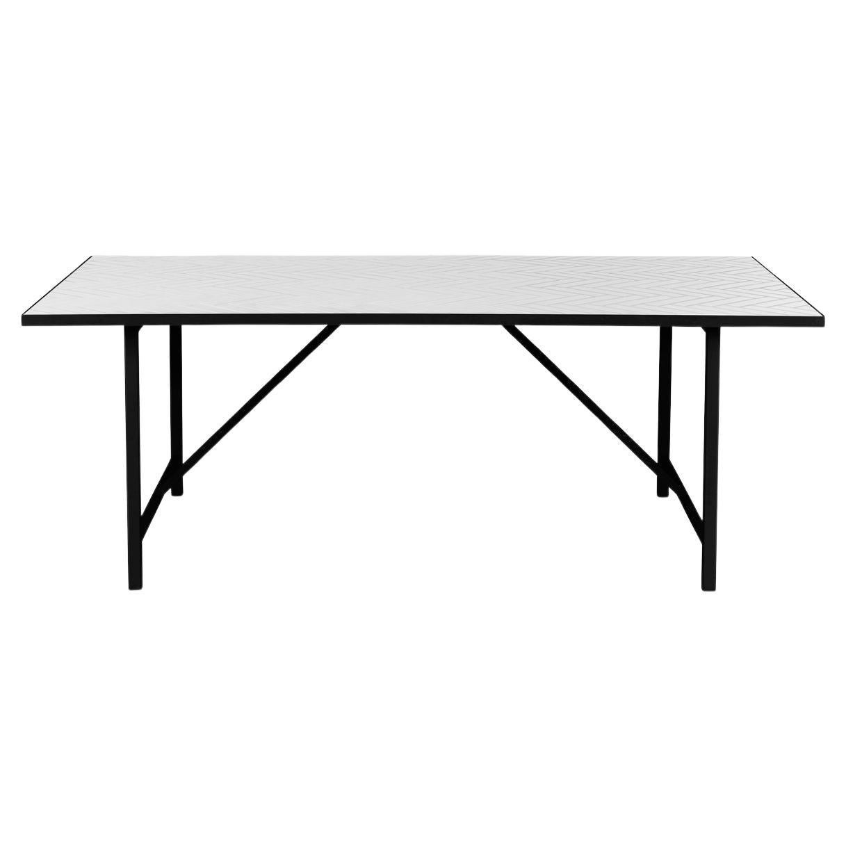 Herringbone Tile Coffee Table Pure White Tiles Soft Black Steel by Warm