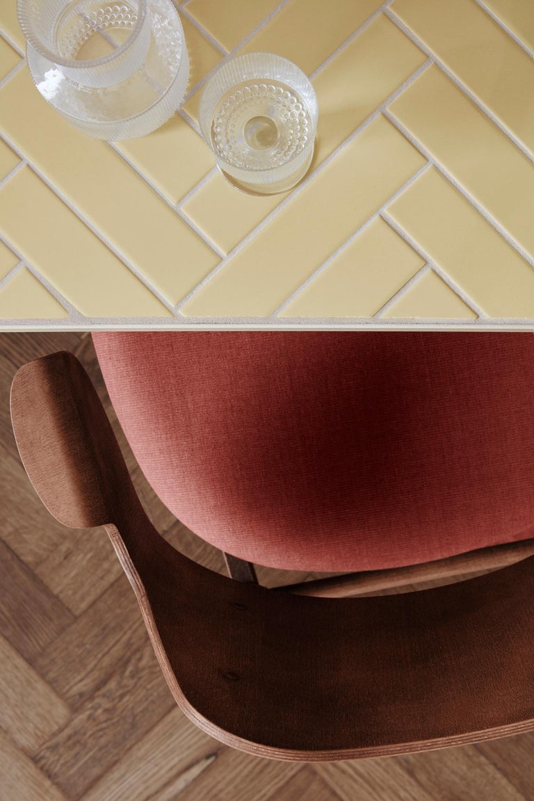 Herringbone Tile Side Table Butter Yellow Warm White Steel by Warm Nordic For Sale at 1stDibs