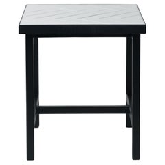 Herringbone Tile Side Table Pure White Tiles Soft Black Steel by Warm Nordic