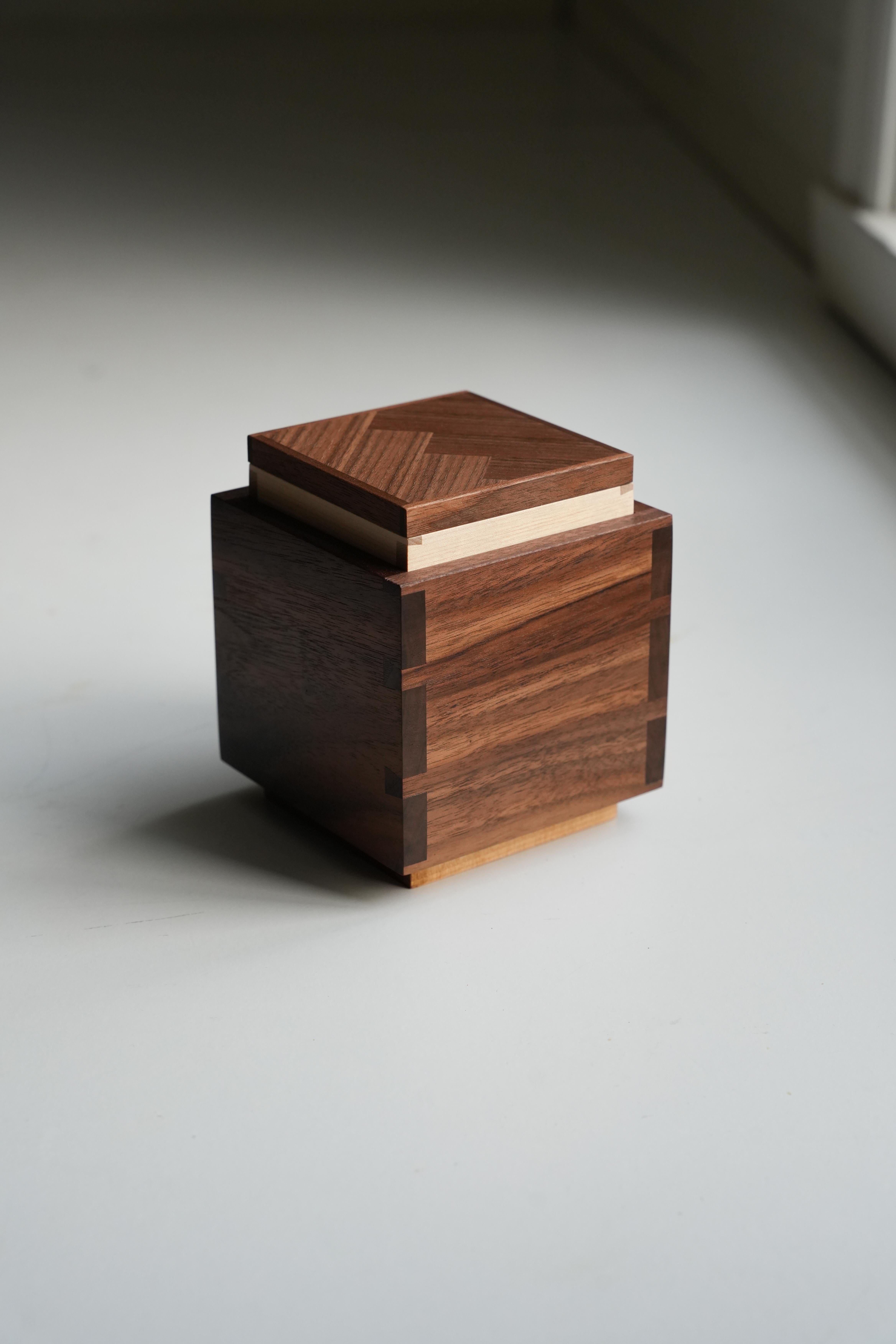 Swedish Herringbone Walnut Push-Up Box For Sale