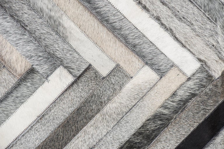 Herringbone White and Black, Luxurious El Cielo Cowhide Area Floor Rug