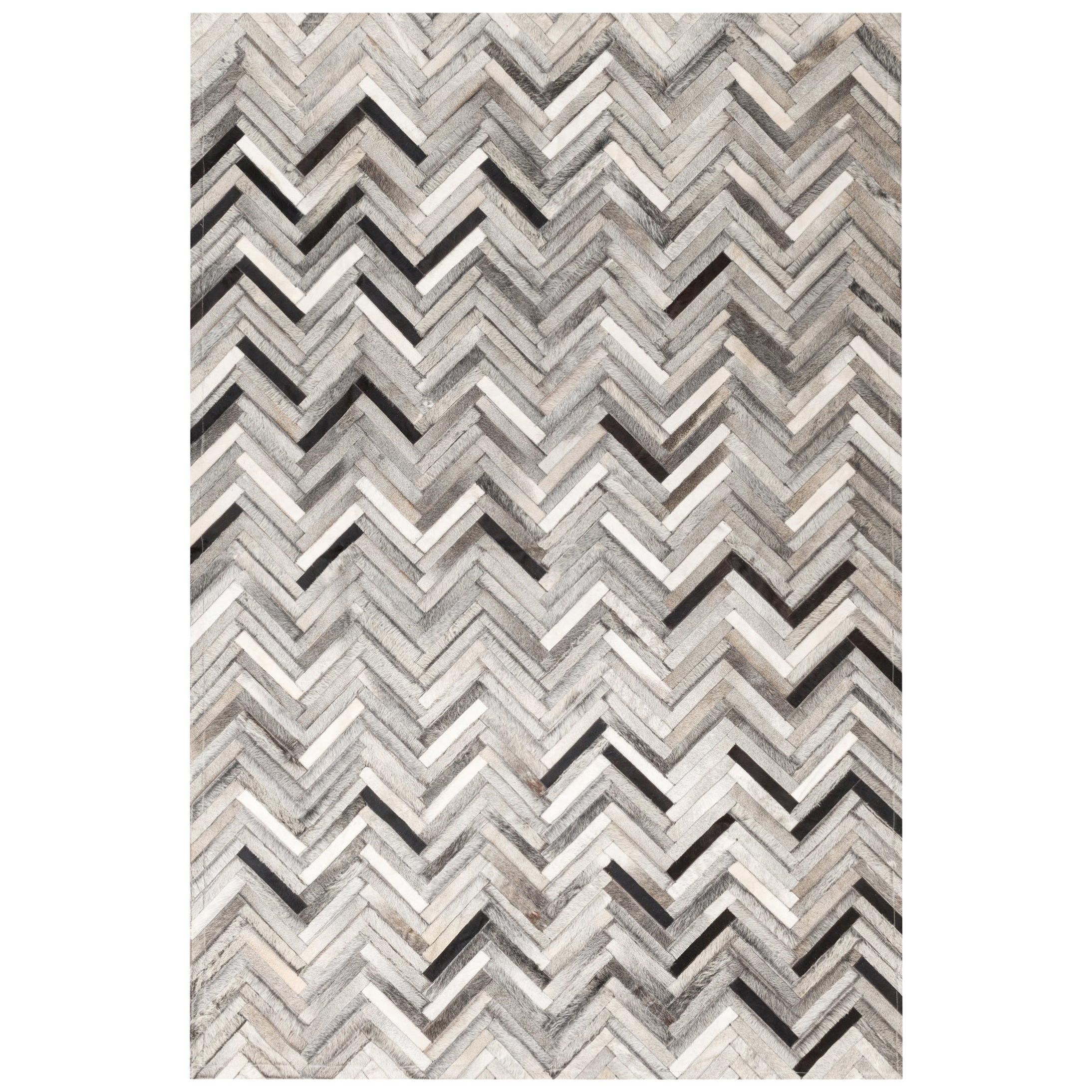 Herringbone White and Black, Luxurious El Cielo Cowhide Area Floor Rug XX-Large For Sale