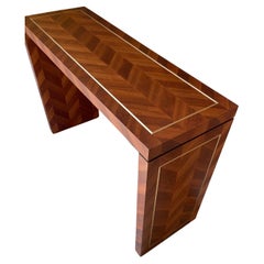 Konsolentisch aus Fischgrätenholz, handgefertigt, Sapele-Holz Massivholz-Konsole