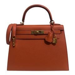 Herrmes Kelly 28 Sellier Terre Battue Epsom cuero herrajes dorados
