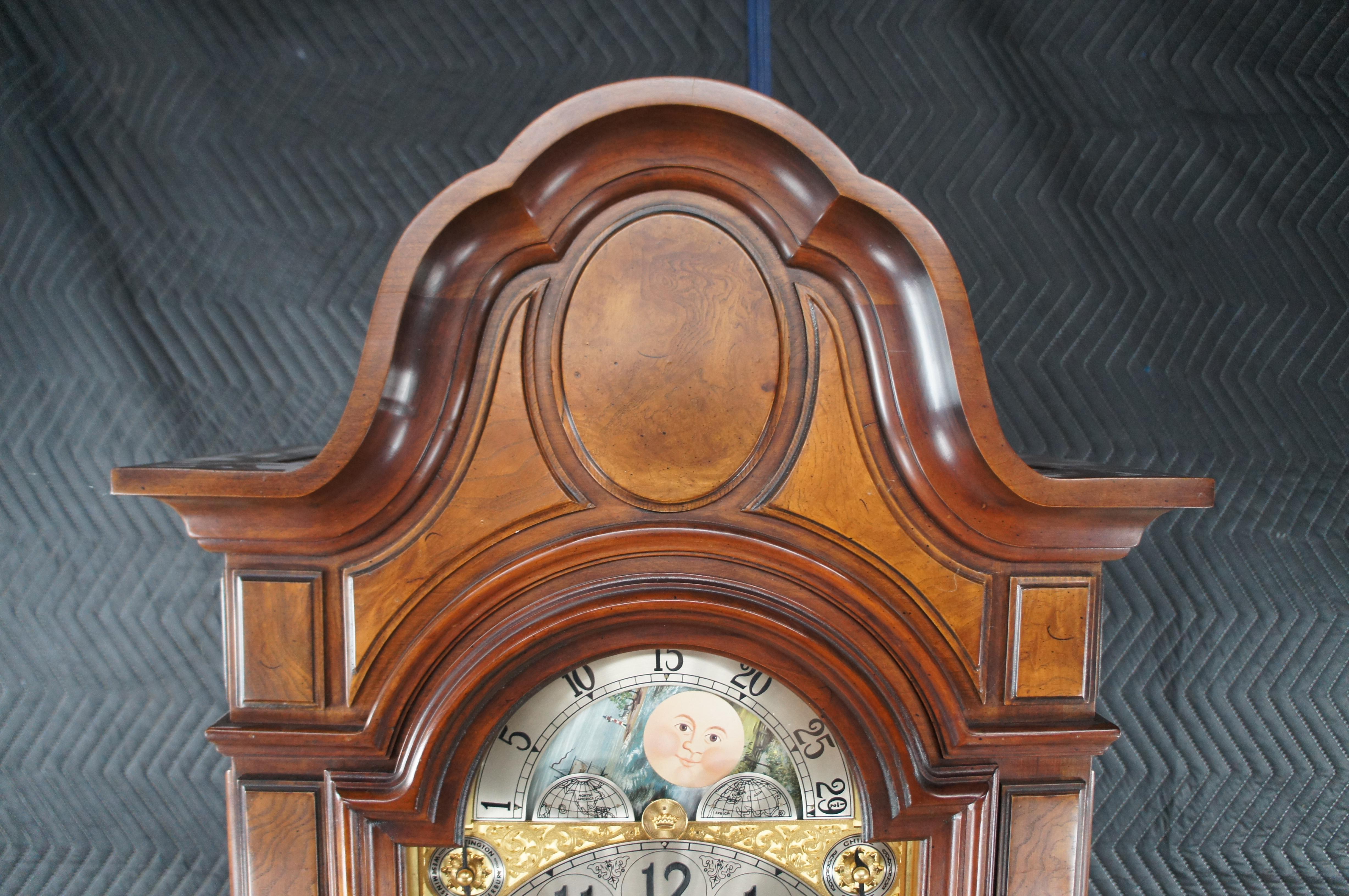 Herschede Cherry Sheffield Sun & Moon Grandfather Tall Case 9 Tube Hall Clock In Good Condition In Dayton, OH