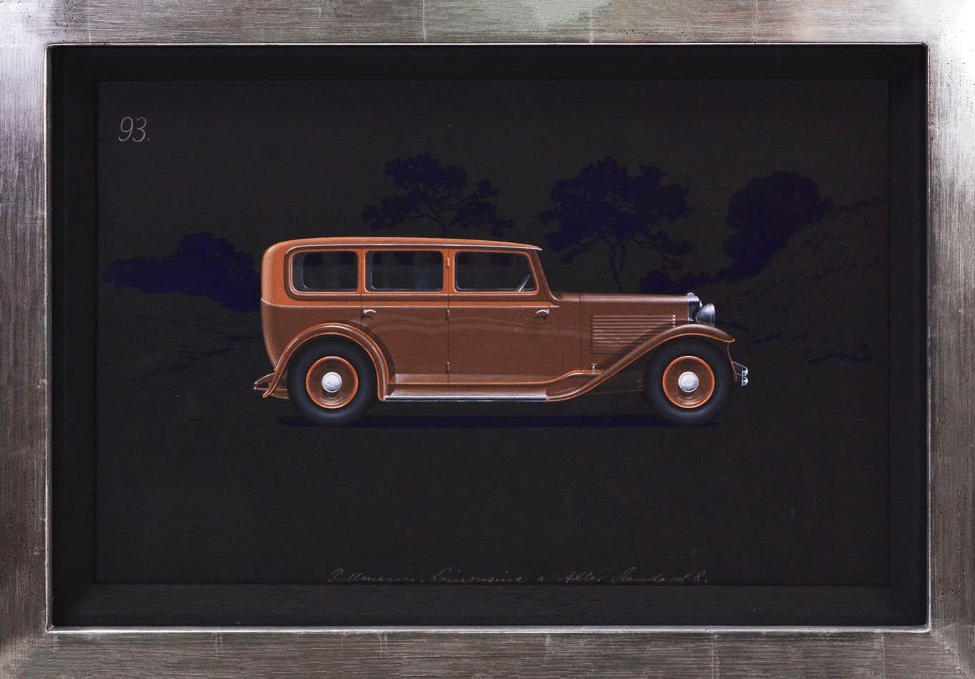 Still-Life Painting Herschu (Herbert Schultz) - Design automobile d'Alexis Kellner AG Berlin : Pullman Limousine Adler Standard