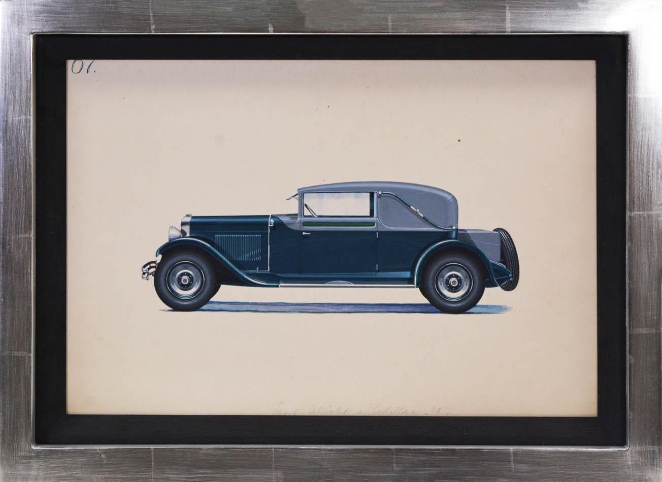 Herschu (Herbert Schultz) Still-Life Painting - Sport Cabriolet coachwork design by Alexis Kellner AG for the Cadillac 28