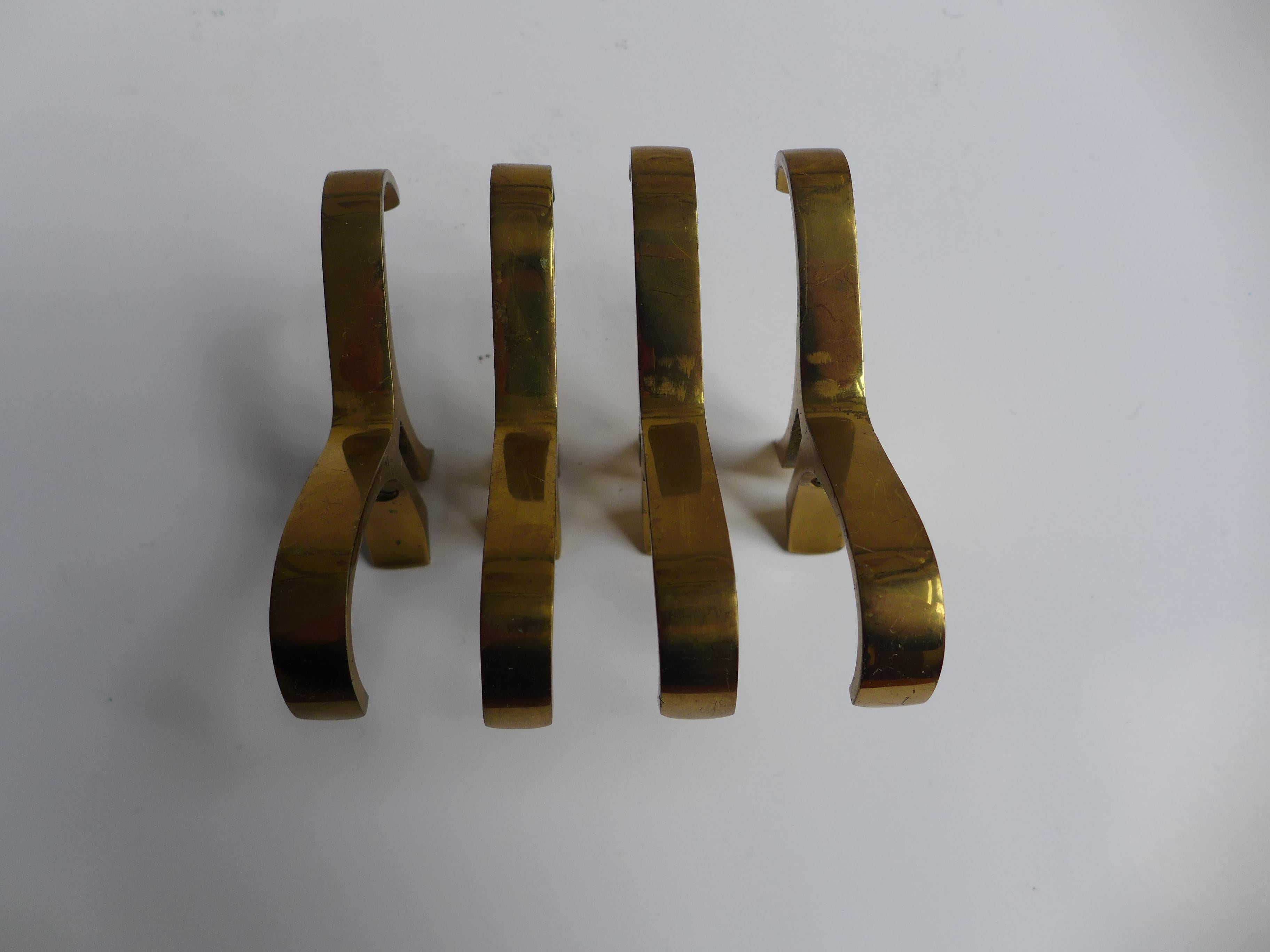 Austrian Herta Baller Brass Coat Hook 1960 Set of 4 For Sale