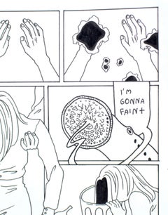 Fainting. A Comic, by Herta Balode. 2023. Rapidograph, marker. 21x30 cm. Signed