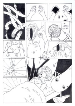 Fainting. A Comic, by Herta Balode. 2023. Rapidograph, marker. 21x30 cm. Signed