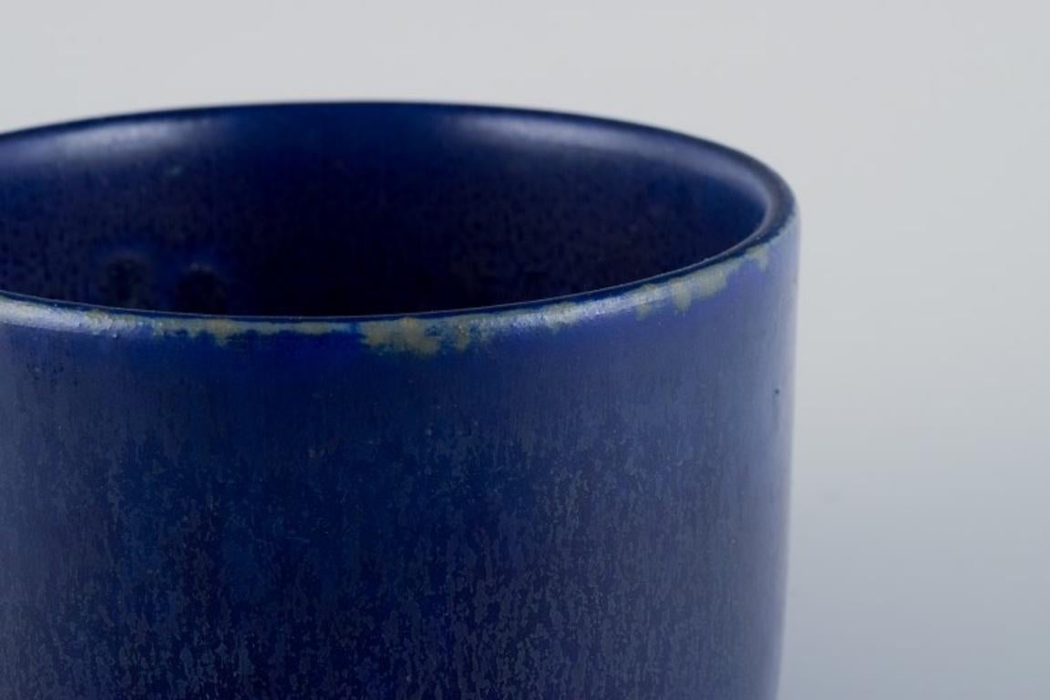 Glazed Herta Bengtsson for Rörstrand. Rare lidded ceramic jar with blue-toned glaze. 