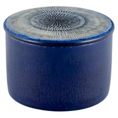 Herta Bengtsson for Rörstrand. Rare lidded ceramic jar with blue-toned glaze. 