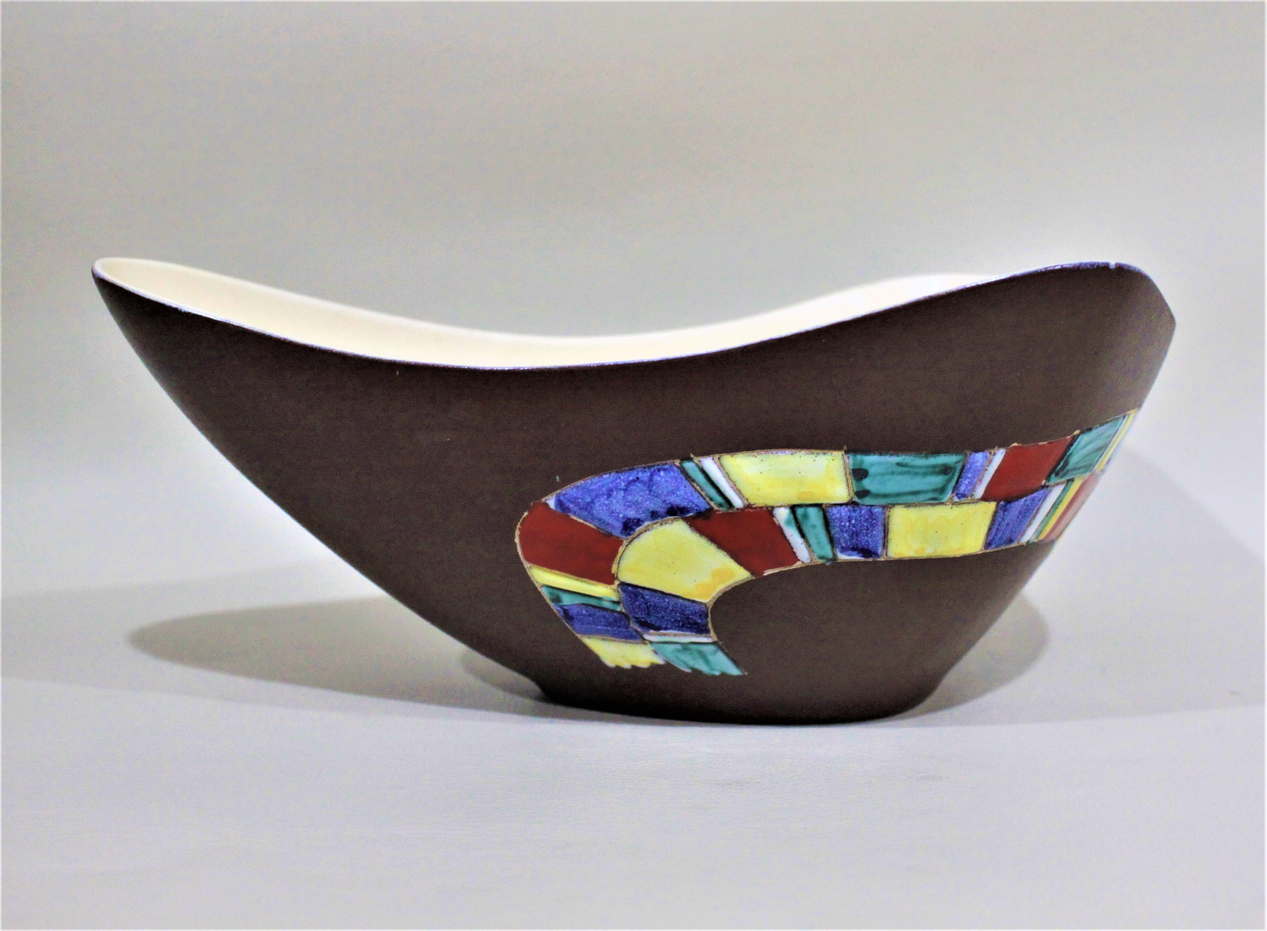 Hand-Painted Herta Gerz Mid-Century Modern Ceramic Studio Art Pottery Bowl For Sale