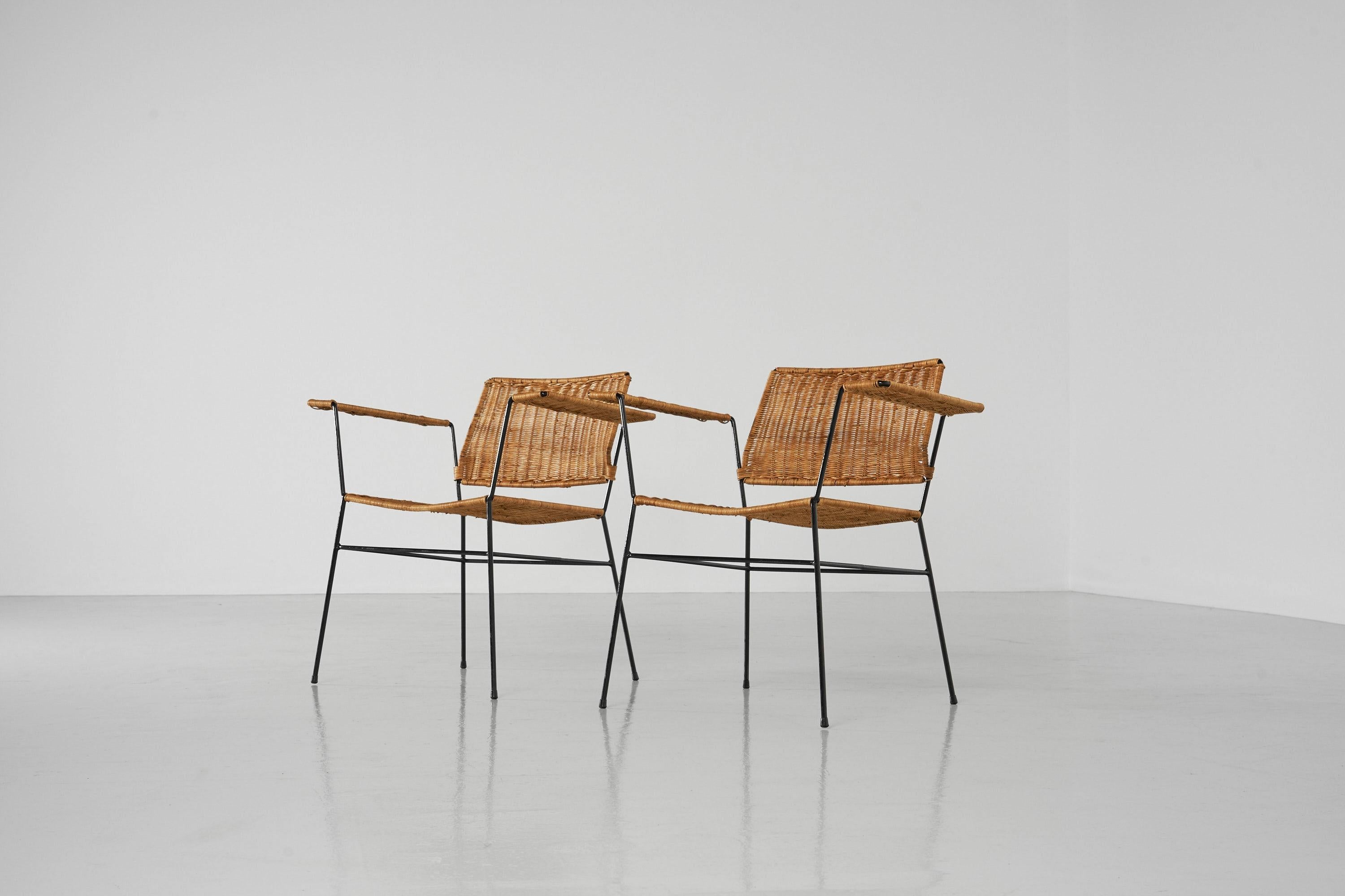 Metal Herta Maria Witzemann Cane Armchairs Pair Germany, 1954 For Sale