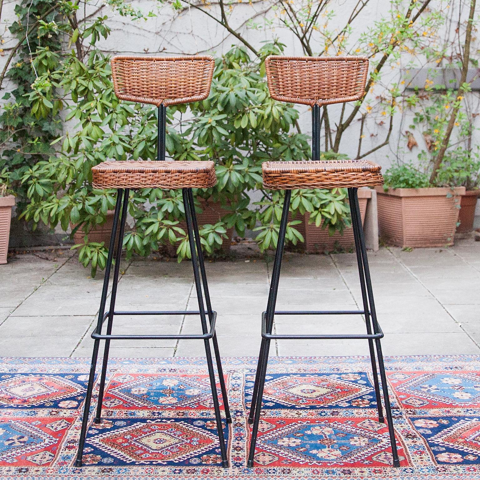 Mid-20th Century Herta Maria Witzemann Cane Bar Stools, 1950s For Sale