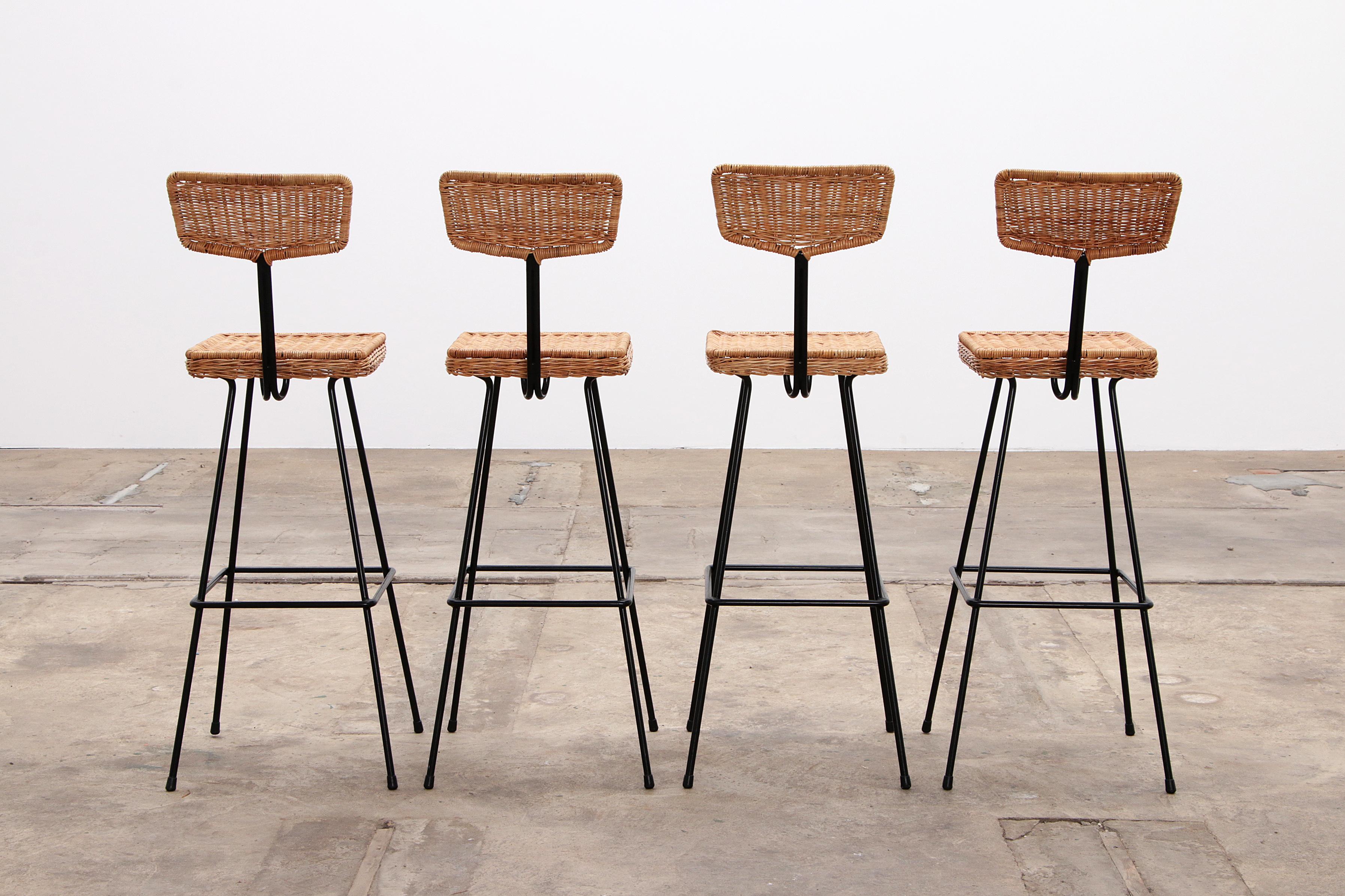 Mid-20th Century Herta Maria Witzemann Set off 4 bar stools Erwin Behr Germany 1950 For Sale