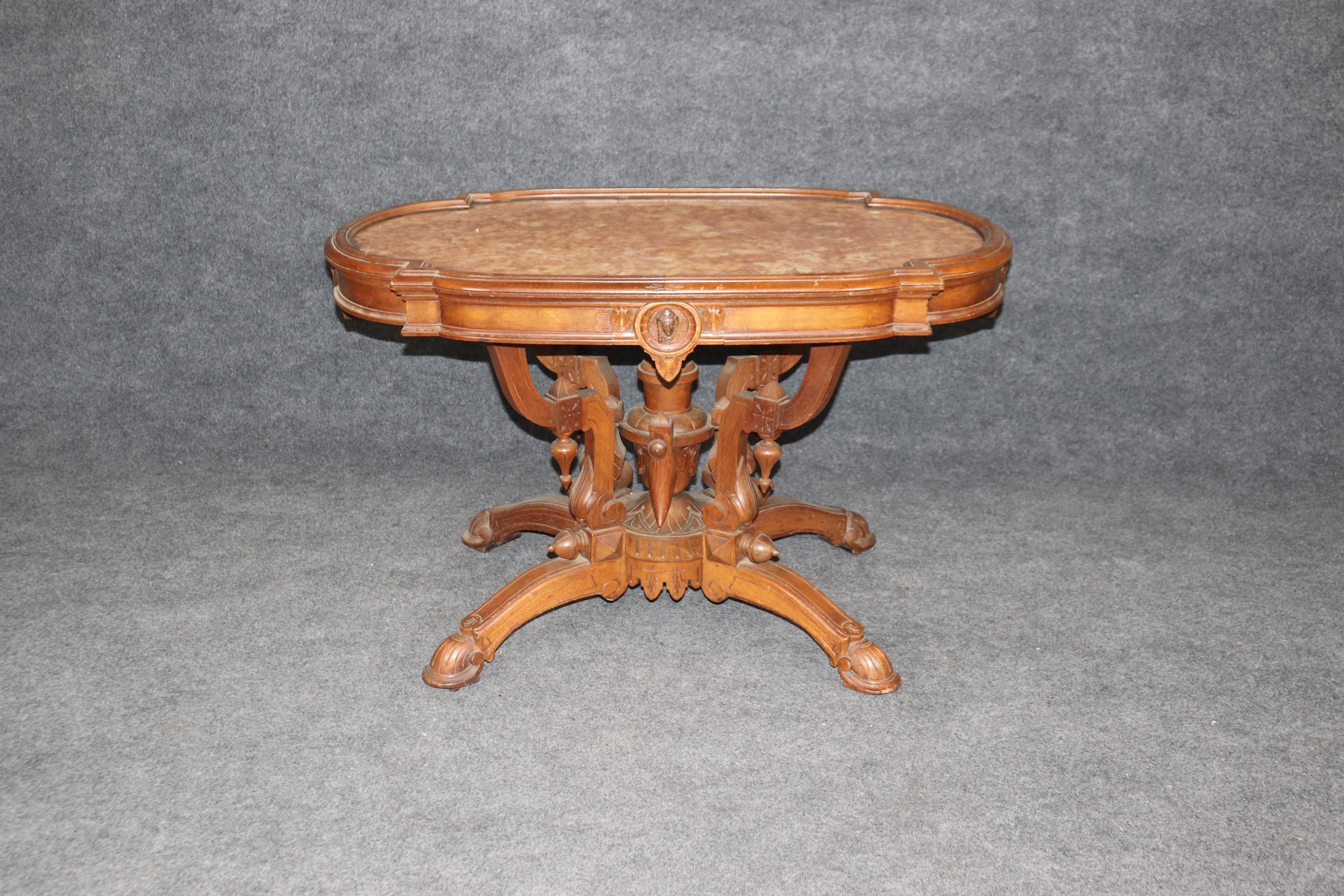 American Herter Brothers Attr. Marble Top Renaissance Revival Victorian Center Table