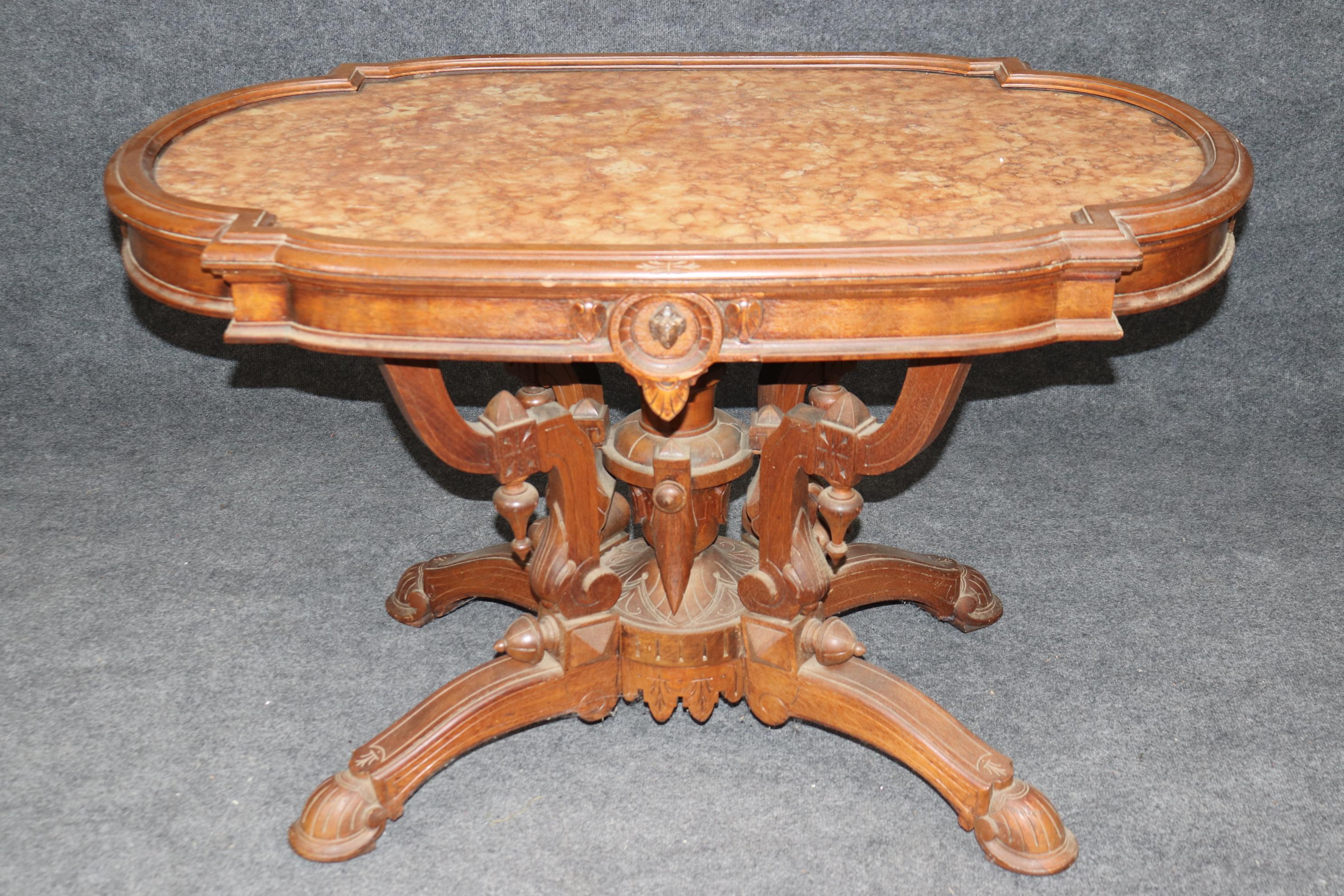 Late 19th Century Herter Brothers Attr. Marble Top Renaissance Revival Victorian Center Table