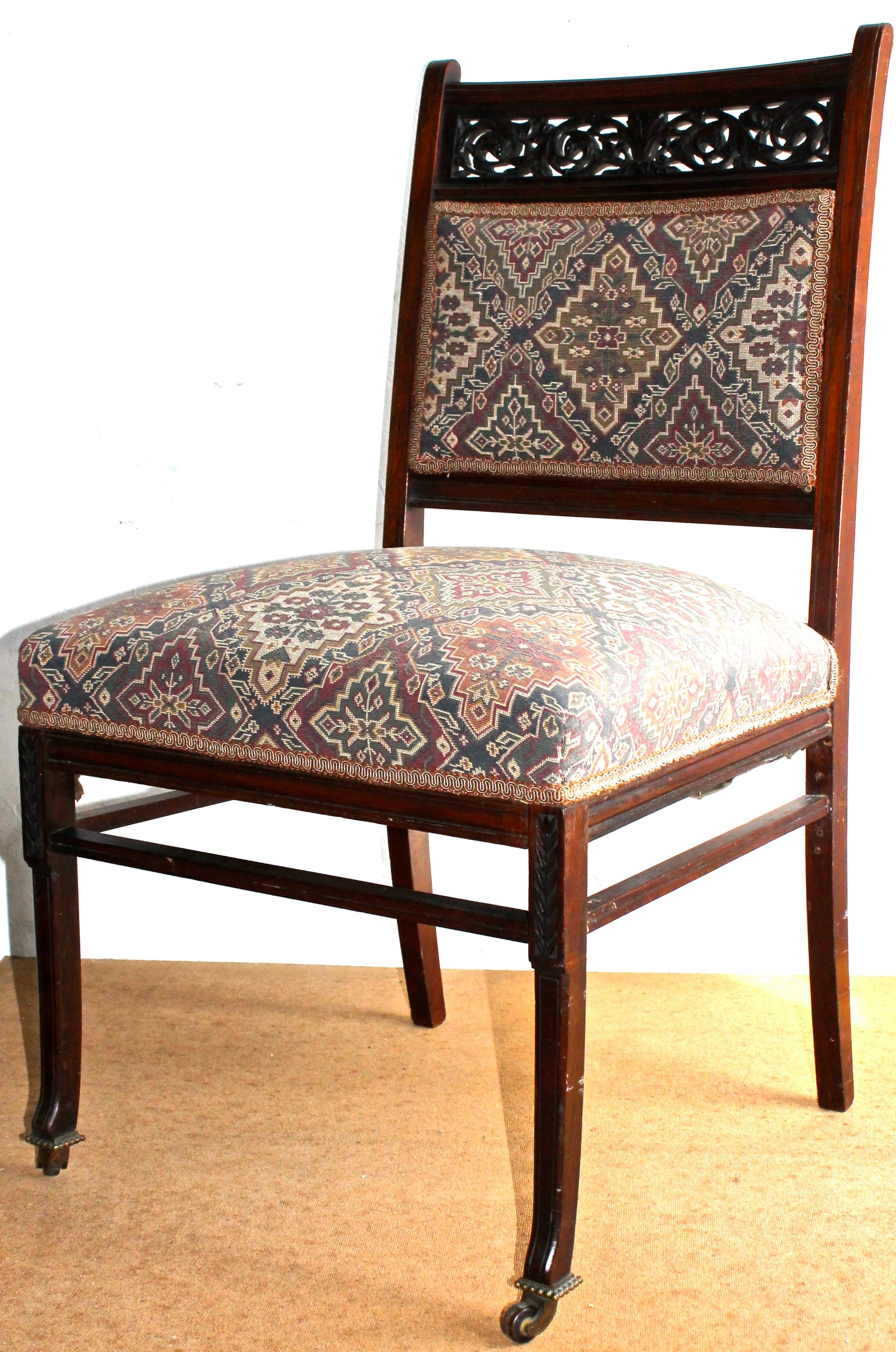 Herter Brothers (attributed) Black Walnut Upholstered Side Chair For Sale