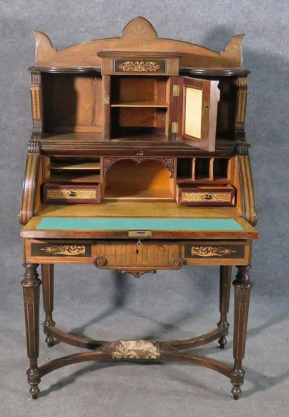 Late 19th Century Herter Brothers Inlaid Walnut American Victorian Secretary Desk, Circa 1870s