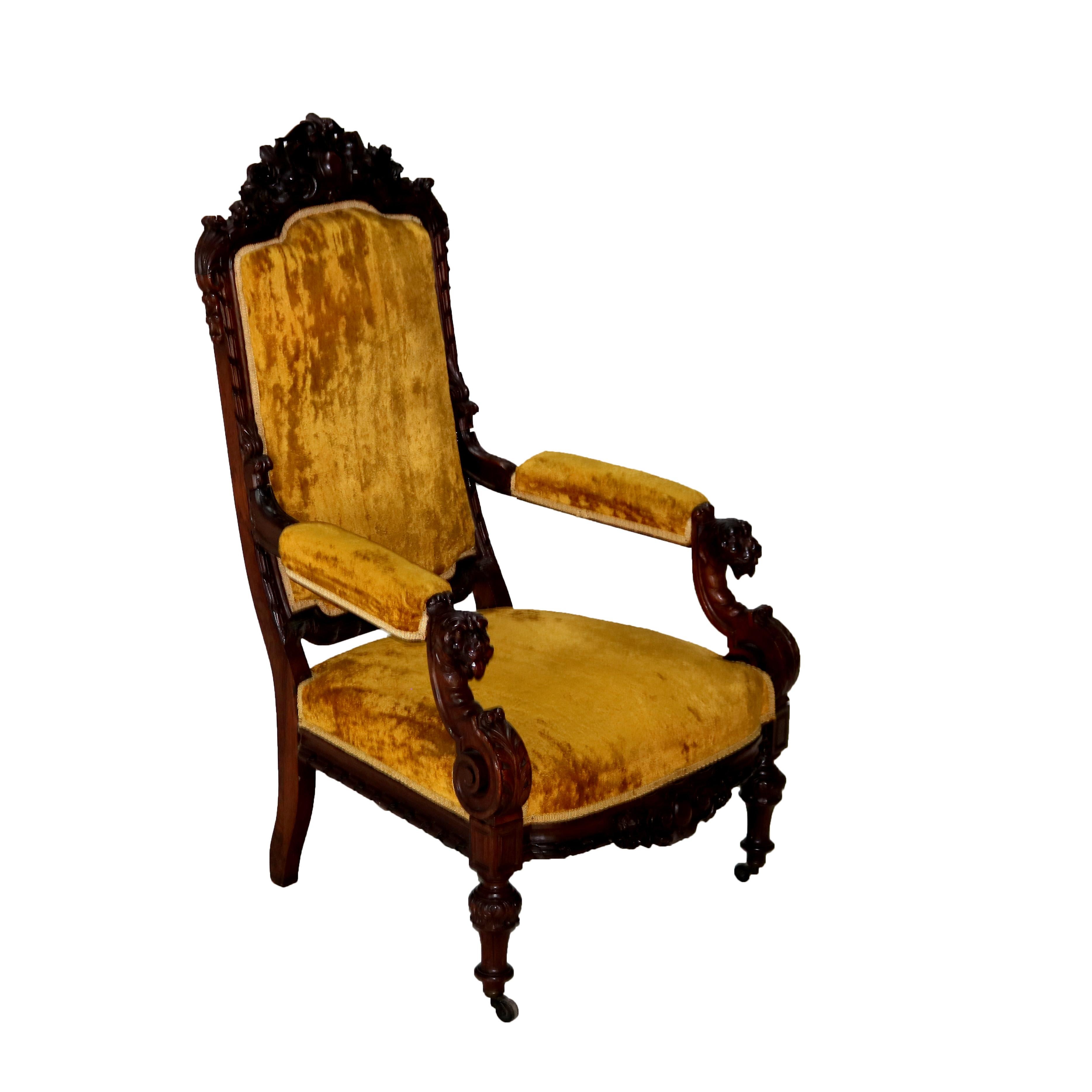 Herter Brothers School Victorian Rococo Figural Carved Rosewood Armchair c1880 11