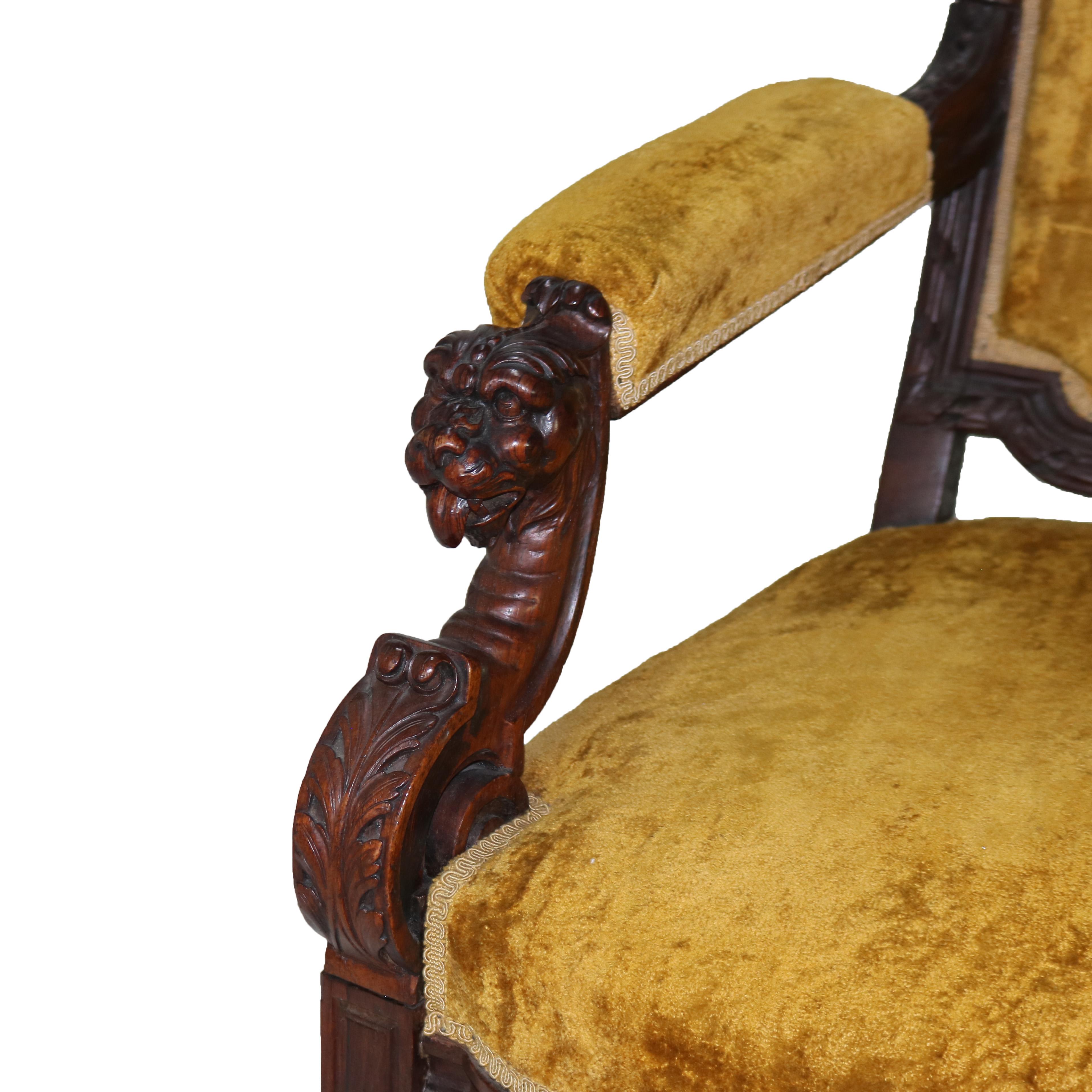 19th Century Herter Brothers School Victorian Rococo Figural Carved Rosewood Armchair c1880