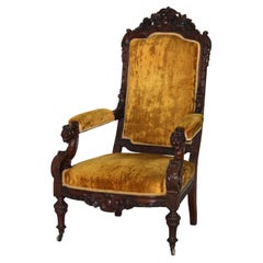 Herter Brothers School Victorian Rococo Figural Carved Rosewood Armchair c1880