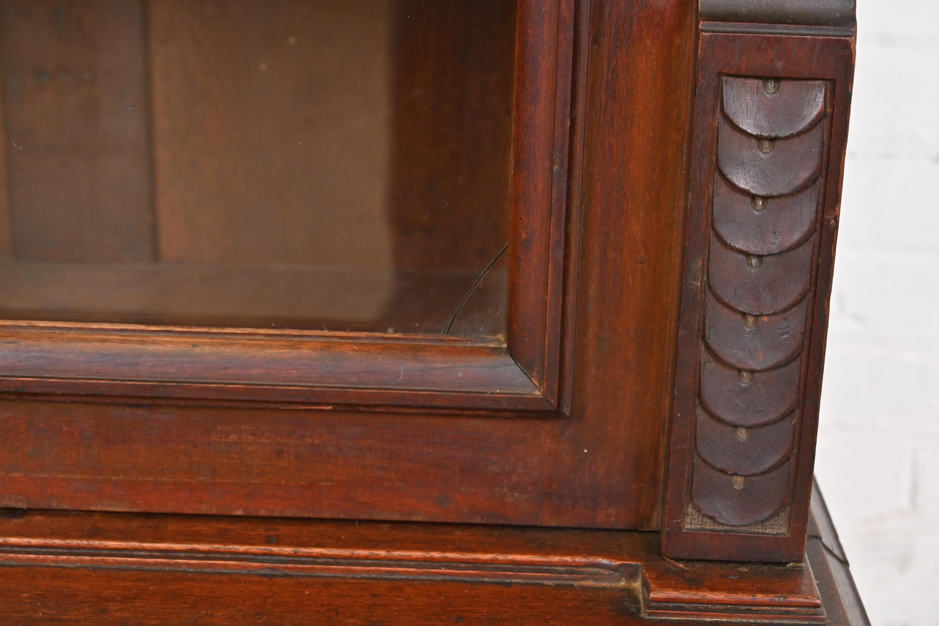 Herter Brothers Style Antique Eastlake Victorian Burl Wood Glass Front Bookcase 4