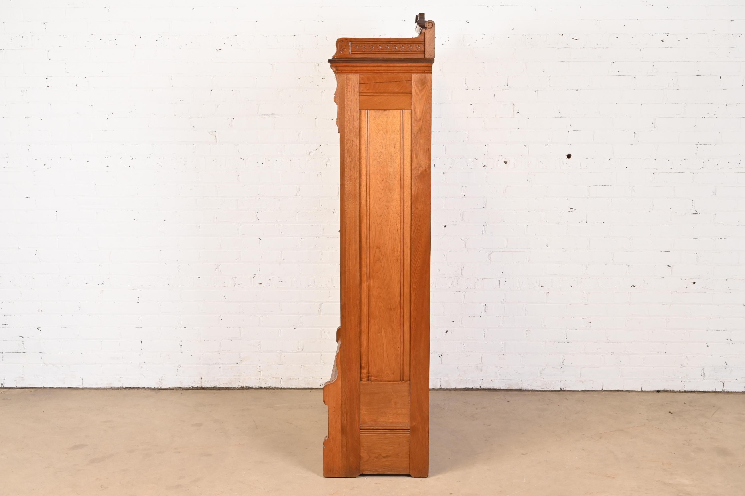 Herter Brothers Style Antique Eastlake Victorian Burled Walnut Bookcase, 1860s 10