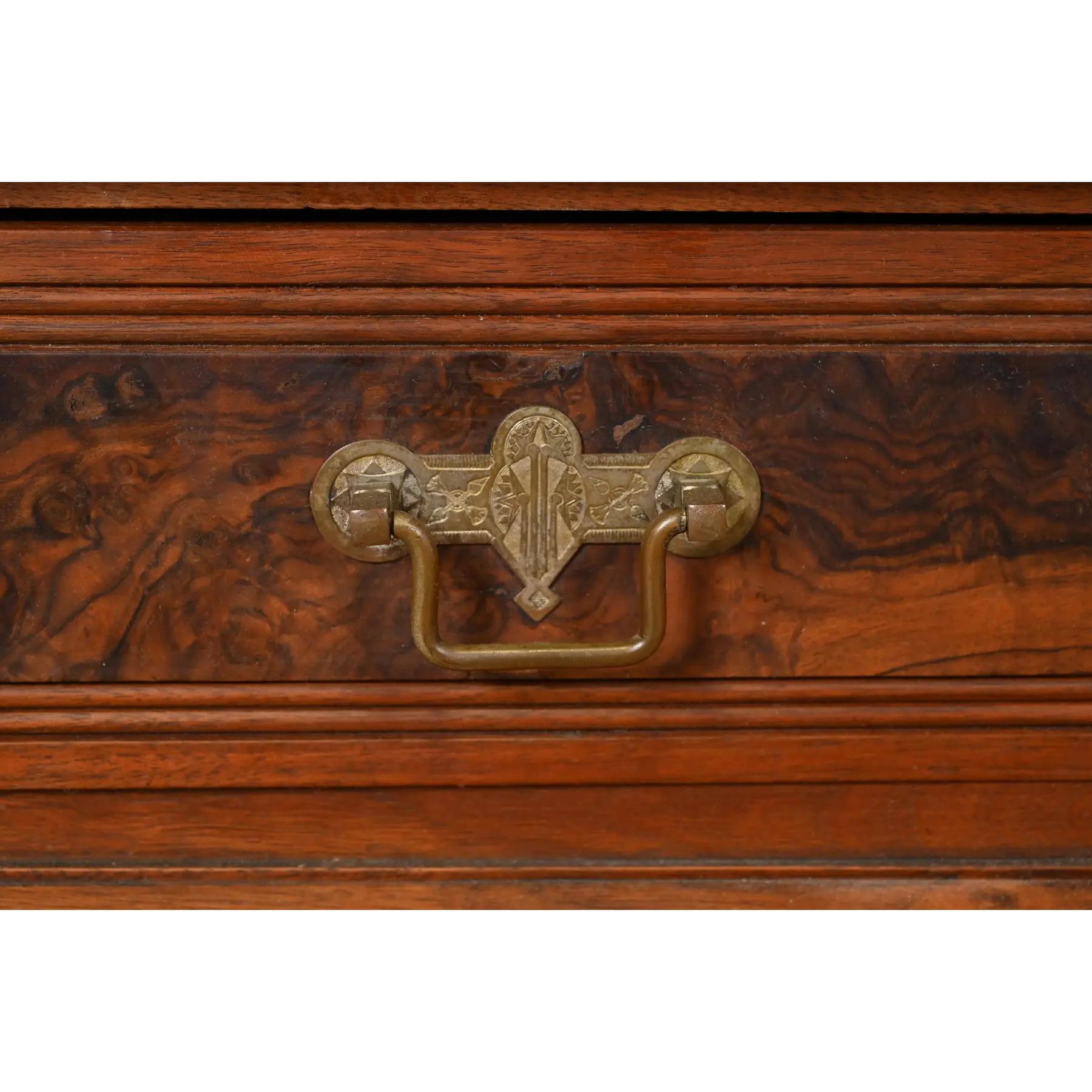 Herter Brothers Style Antique Eastlake Victorian Carved Burled Walnut Bookcase For Sale 3