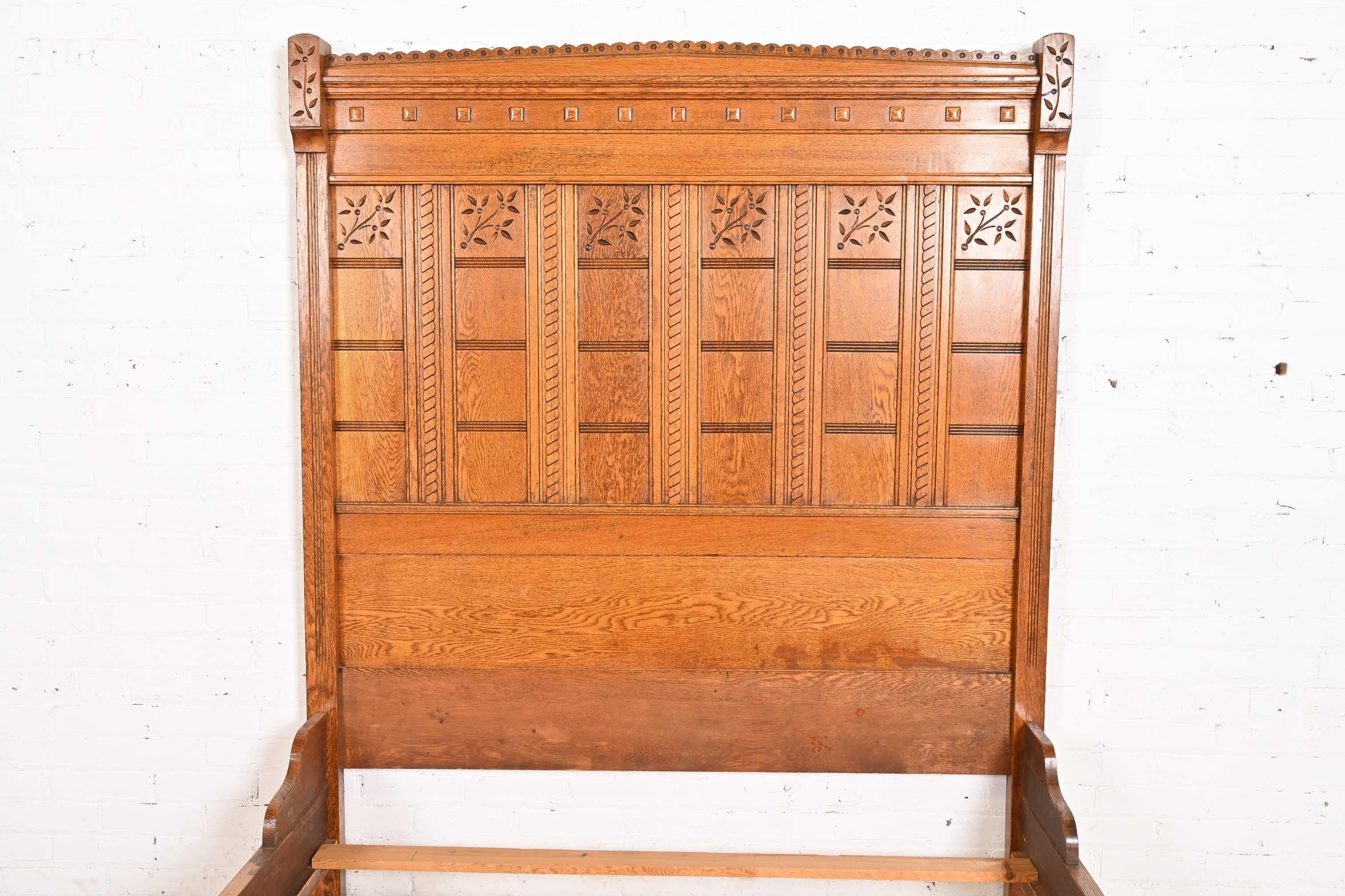 Herter Brothers Style Antique Eastlake Victorian Carved Oak Full Size Bed For Sale 1