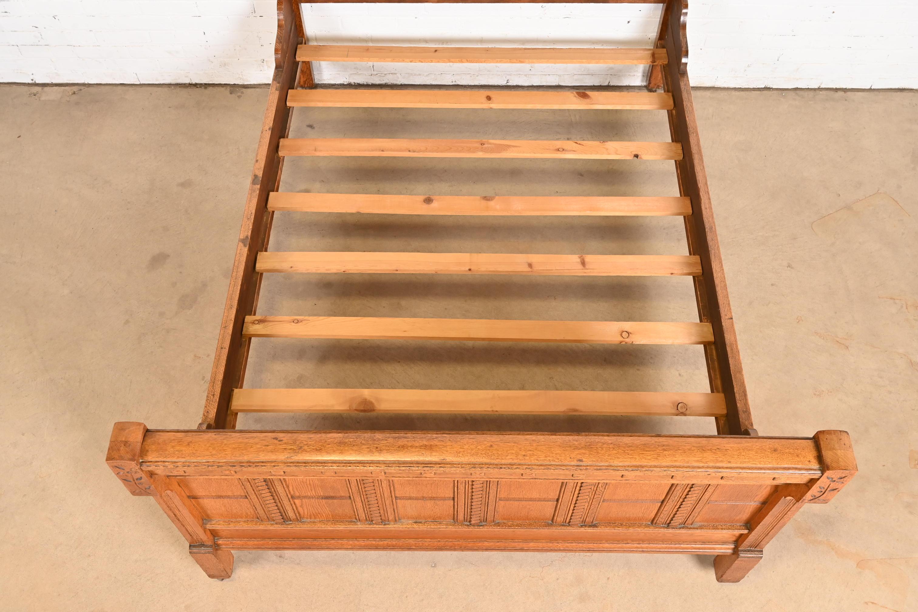 Herter Brothers Style Antique Eastlake Victorian Carved Oak Full Size Bed For Sale 2