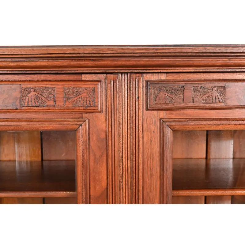 Estilo Herter Brothers Librería antigua Eastlake victoriana de nogal tallado en venta 4