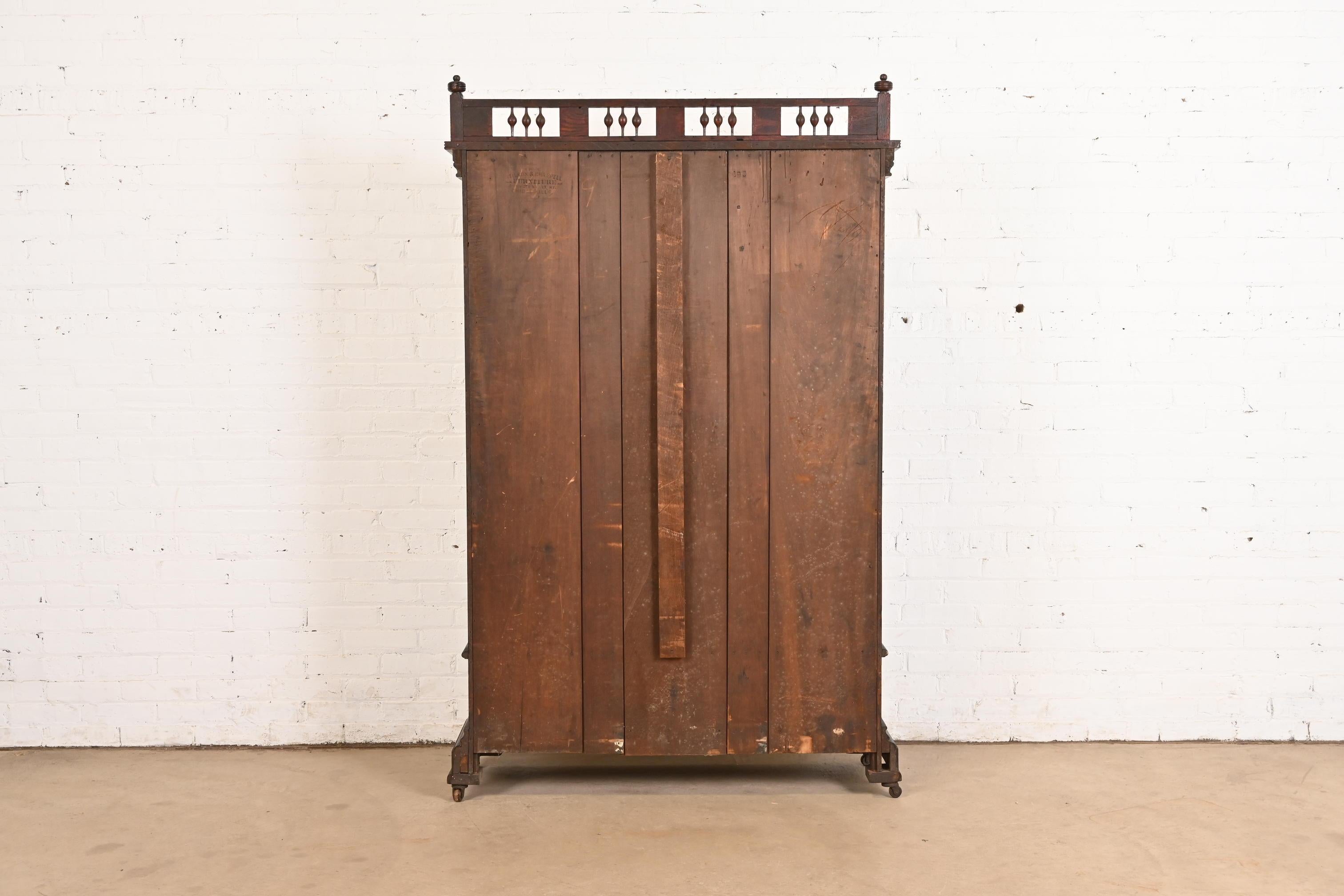 Herter Brothers Style Antique Eastlake Victorian Carved Walnut Bookcase Cabinet For Sale 7