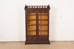 Herter Brothers Style Antique Eastlake Victorian Carved Walnut Bookcase Cabinet