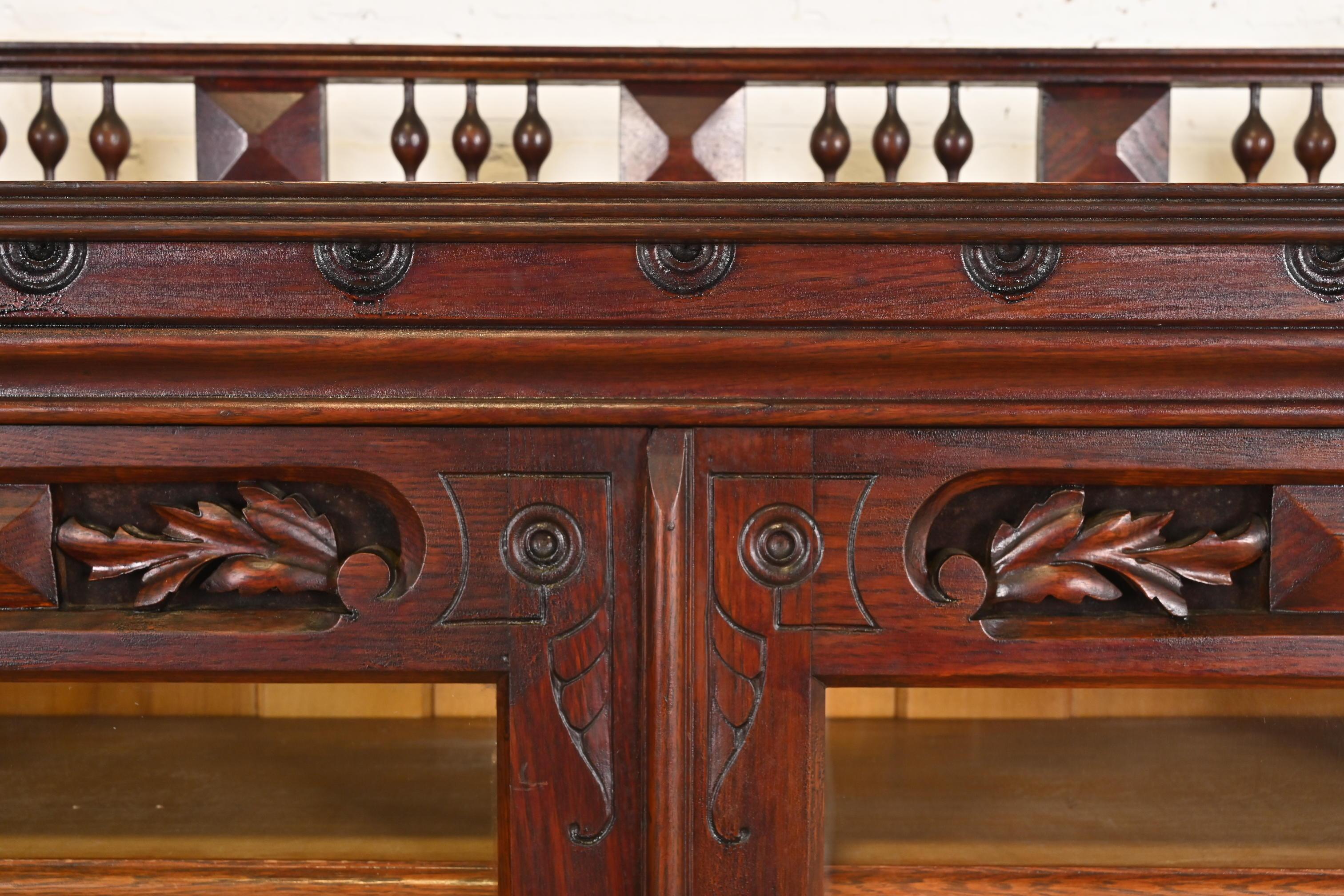 Herter Brothers Style Antique Eastlake Victorian Carved Walnut Bookcase Cabinet For Sale 1