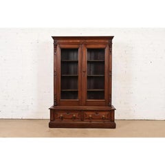 Herter Brothers Style Antique Eastlake Victorian Carved Walnut Bookcase