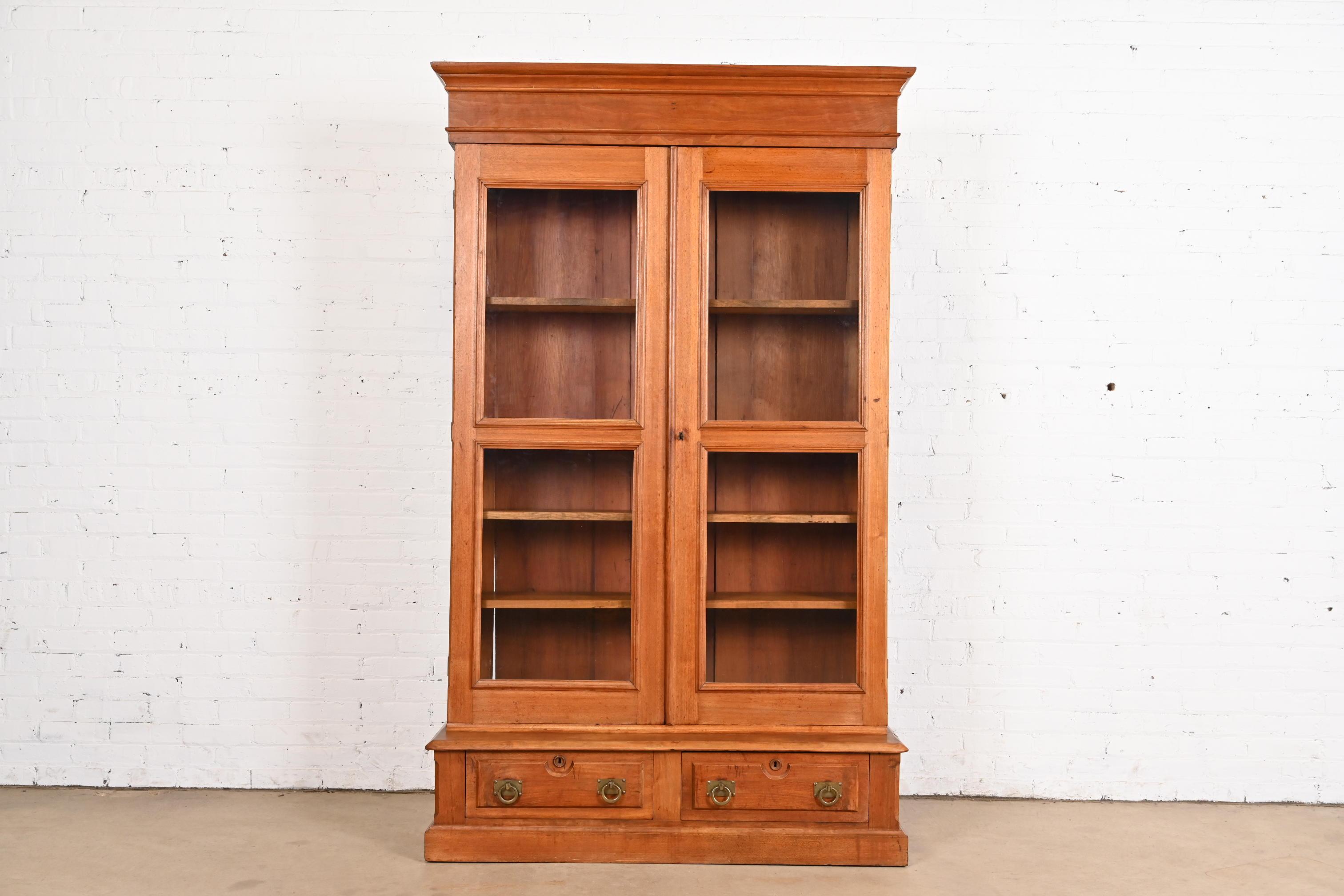 American Herter Brothers Style Antique Eastlake Victorian Carved Walnut Bookcase
