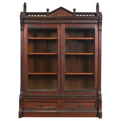 Herter Brothers Style Used Eastlake Victorian Carved Walnut Bookcase